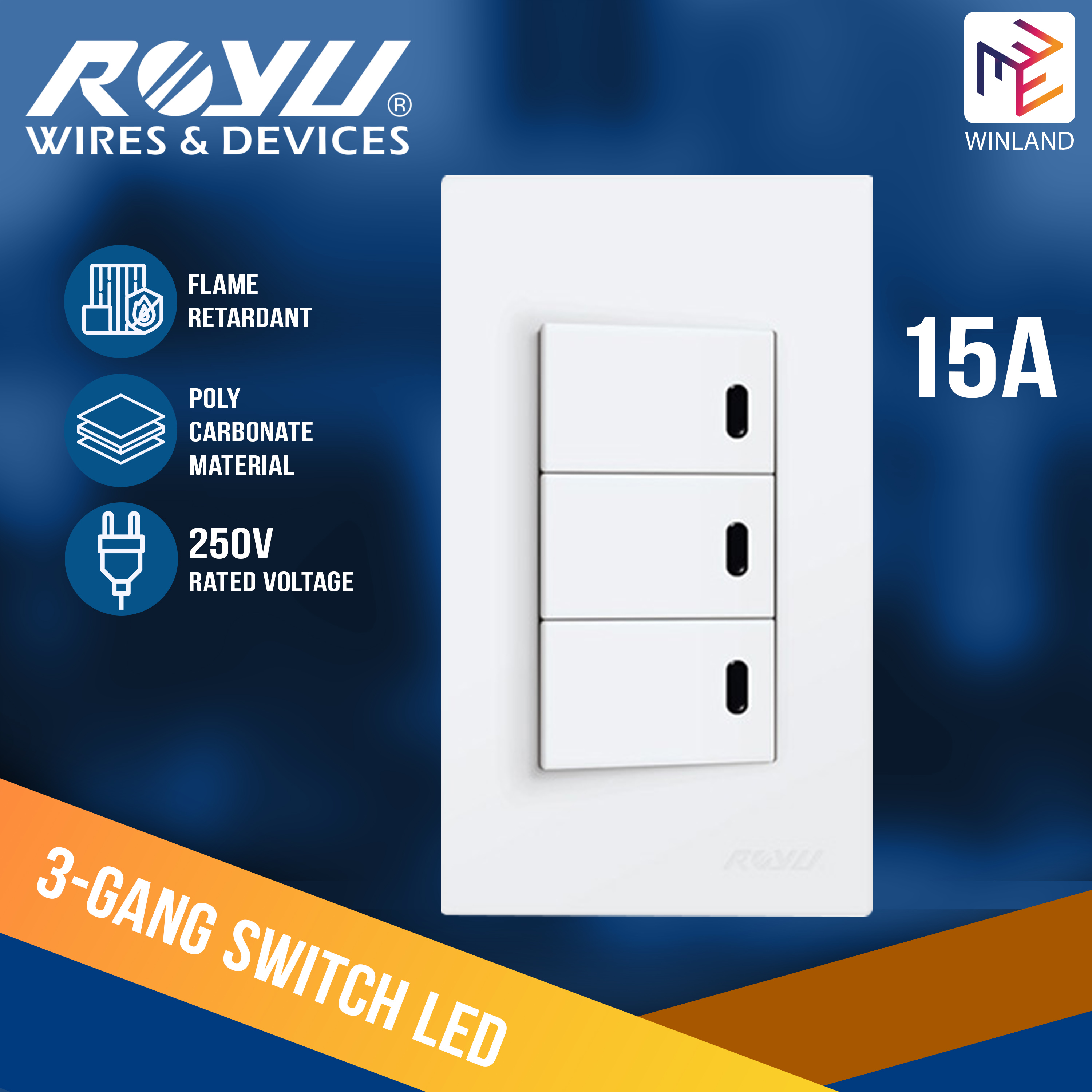 ROYU By Winland WD 3 Gang Switch With LED WD605 Lazada PH