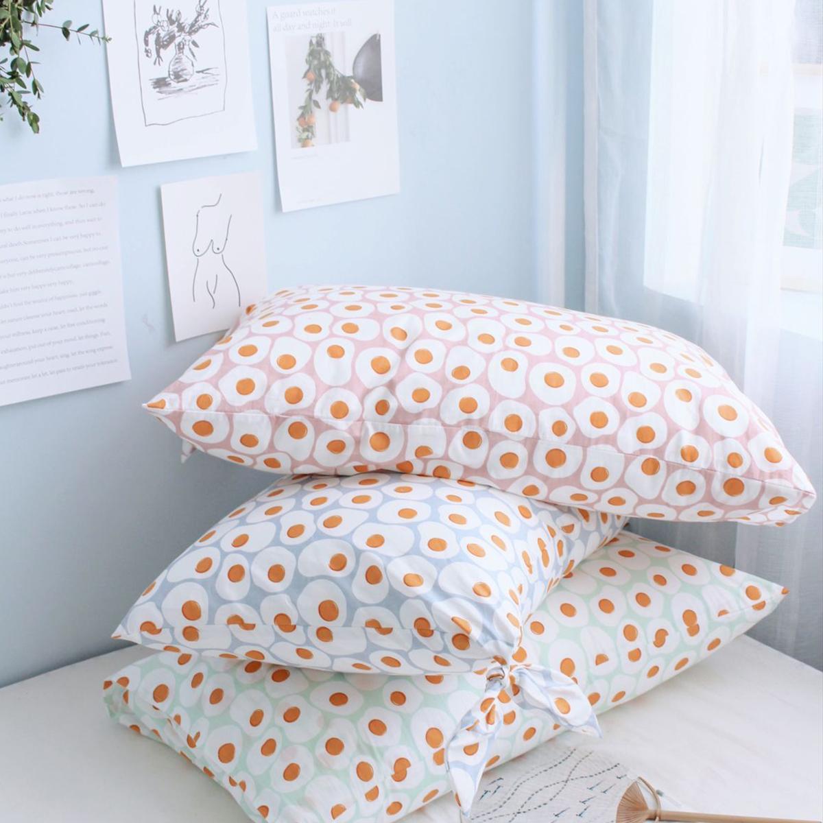 Vòng Tay Ánh Trăng Dệt Gia Dụng Ban Đầu Ba Màu Trứng Luộc Hoa In Vỏ Gối 100% Cotton Đáng Yêu Tai Thỏ Tạo Hình Vỏ Gối 100% Cotton