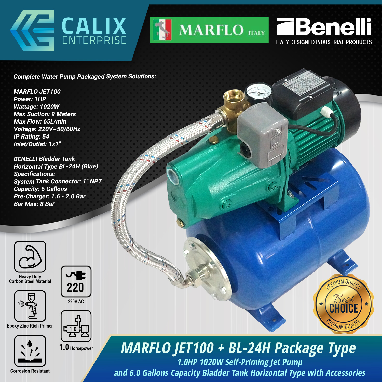 Self Priming Jet Booster Water Pump 1 0HP 750W And 6 Gallons Capacity