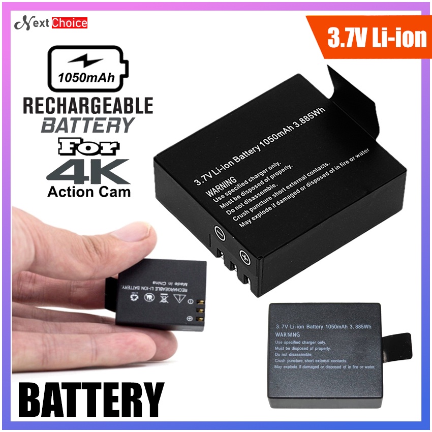 3 7V Li Ion Battery Rechargeable 1050mAh 3 885Wh For 4k Action Camera