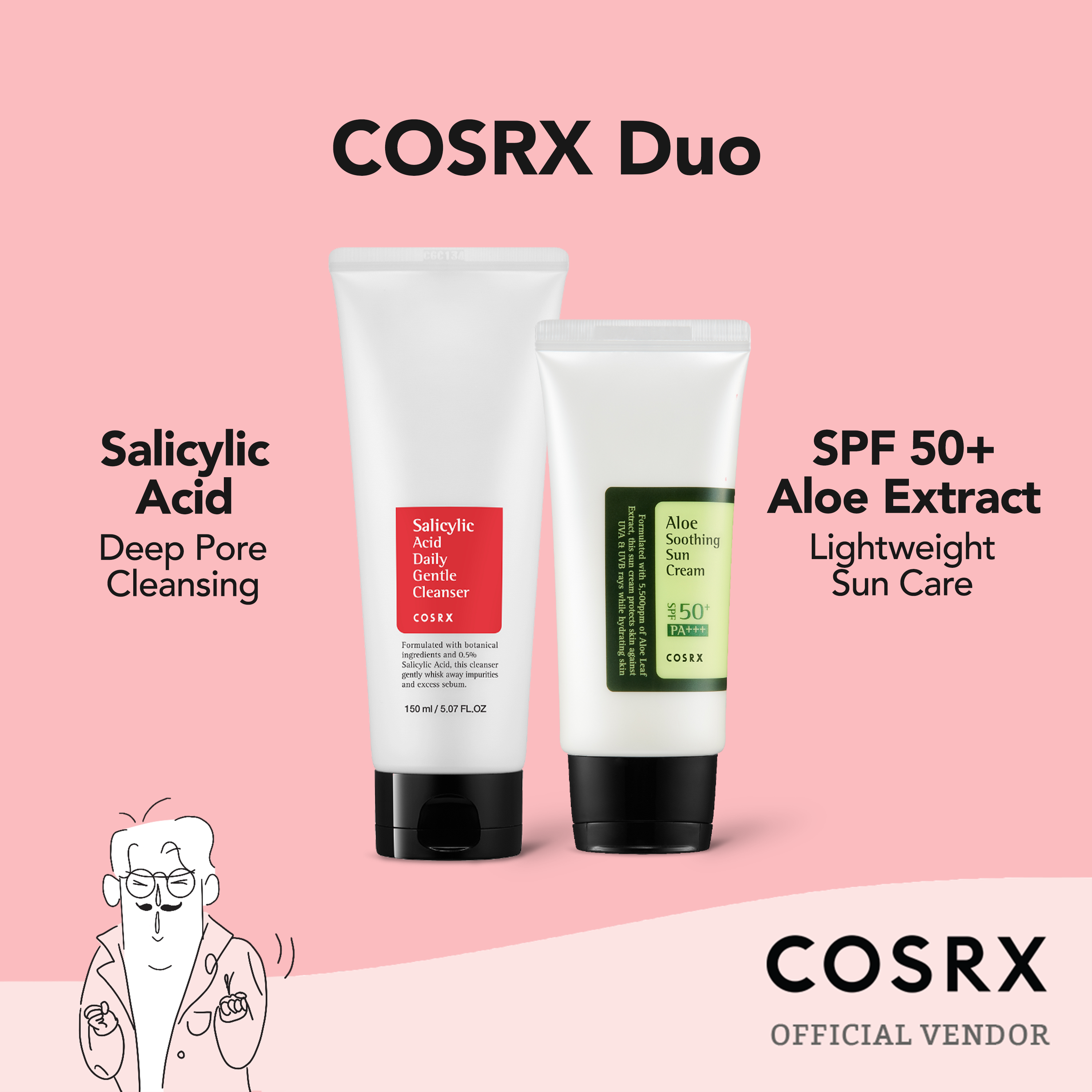 COSRX Bestseller Duo Salicylic Acid Daily Gentle Cleanser And Aloe