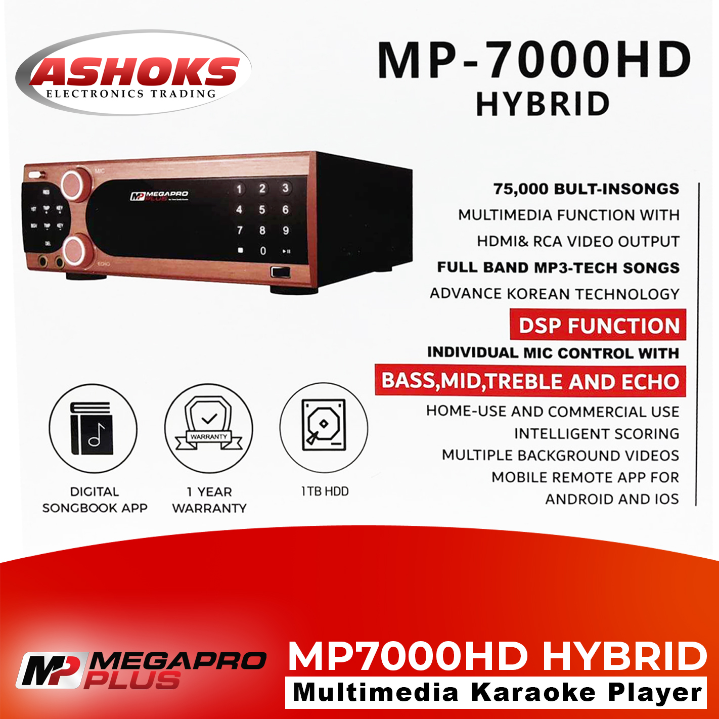 Megapro Plus MP 7000 HD Hybrid Karaoke Player 1TB HDD Player With