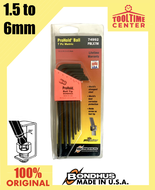 7pc Bondhus ProHold Tip Ball Point Long Arm Hex Key Allen Wrench Set