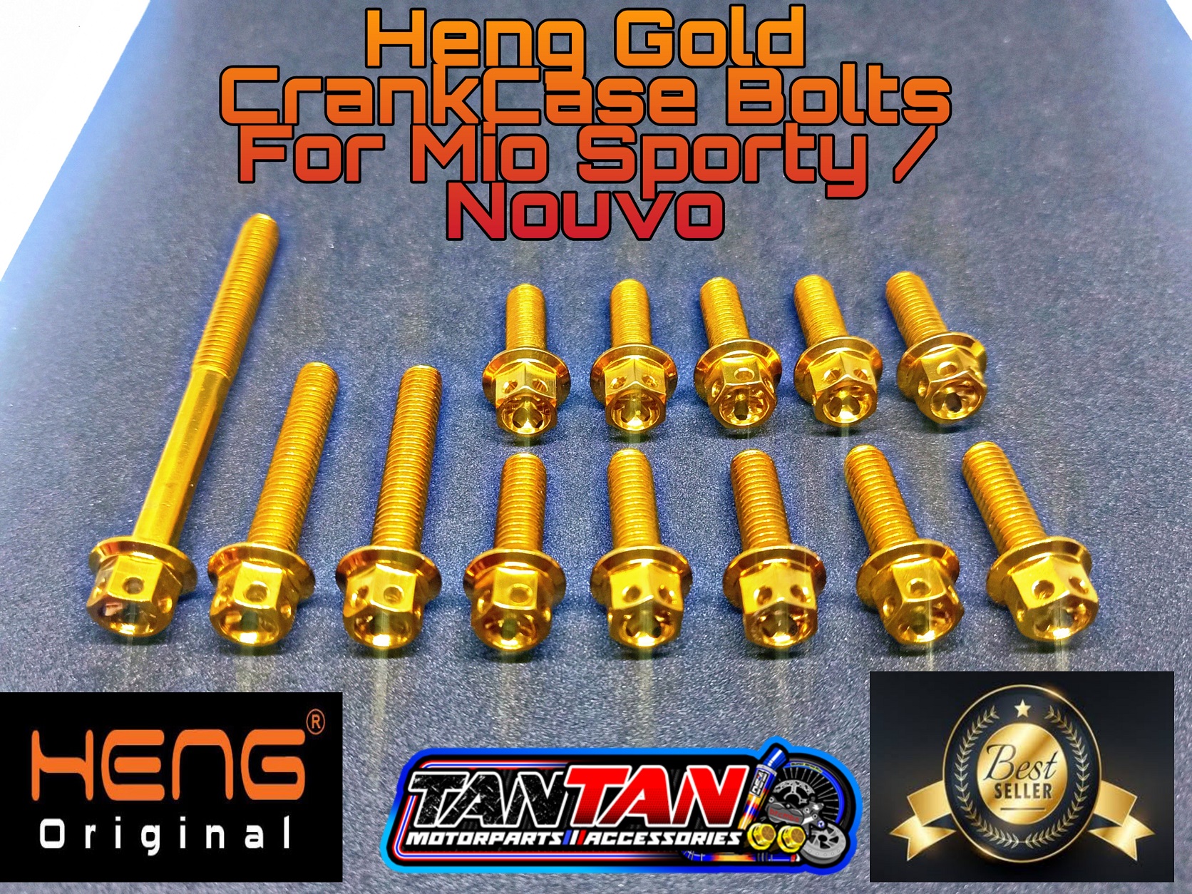 Heng Gold Crankcase Bolts Set For Mio Sporty Amore Nouvo Thailand