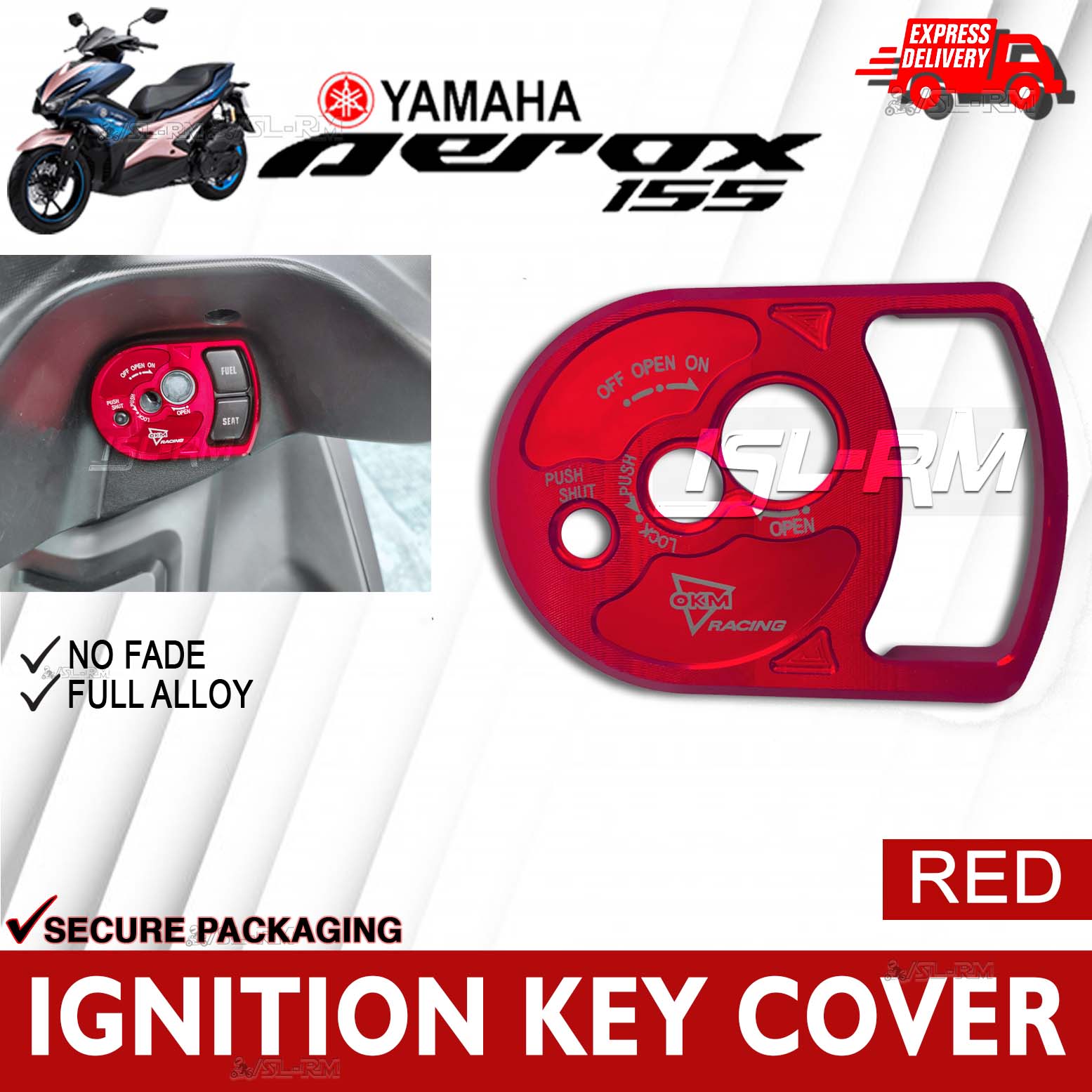 Yamaha AEROX V1 155 Ignition Key Cover RED Full Alloy Original Okimura