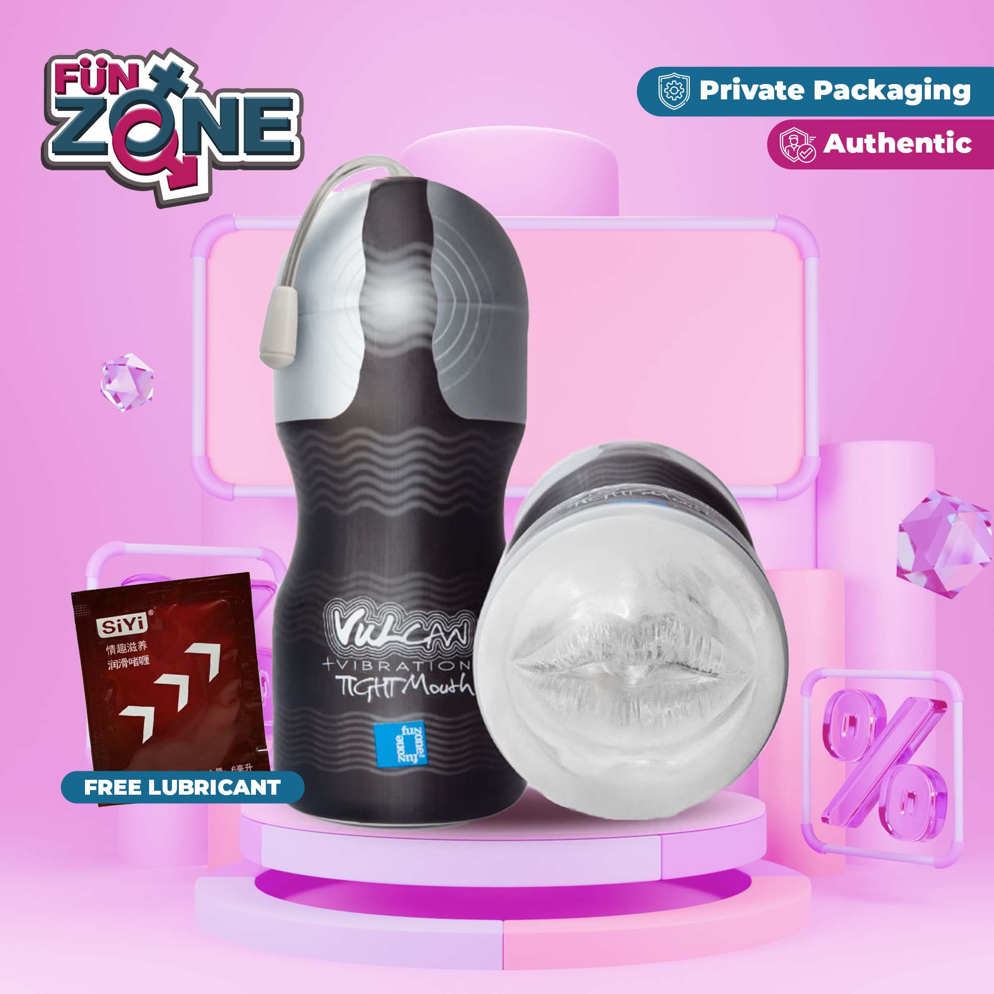 Funzone VULCAN Vibrating Tight Stroker Mouth Male Masturbator Sex Toys