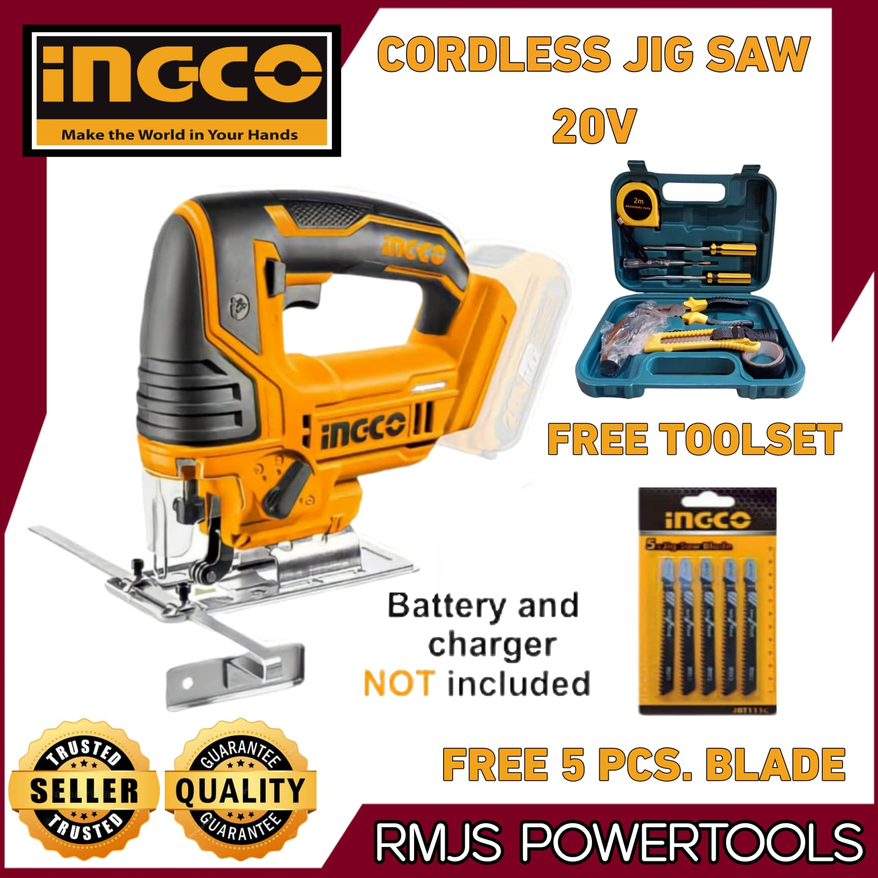 INGCO Cordless Jigsaw 20V CJSLI8501 FREE TOOLSET Lazada PH