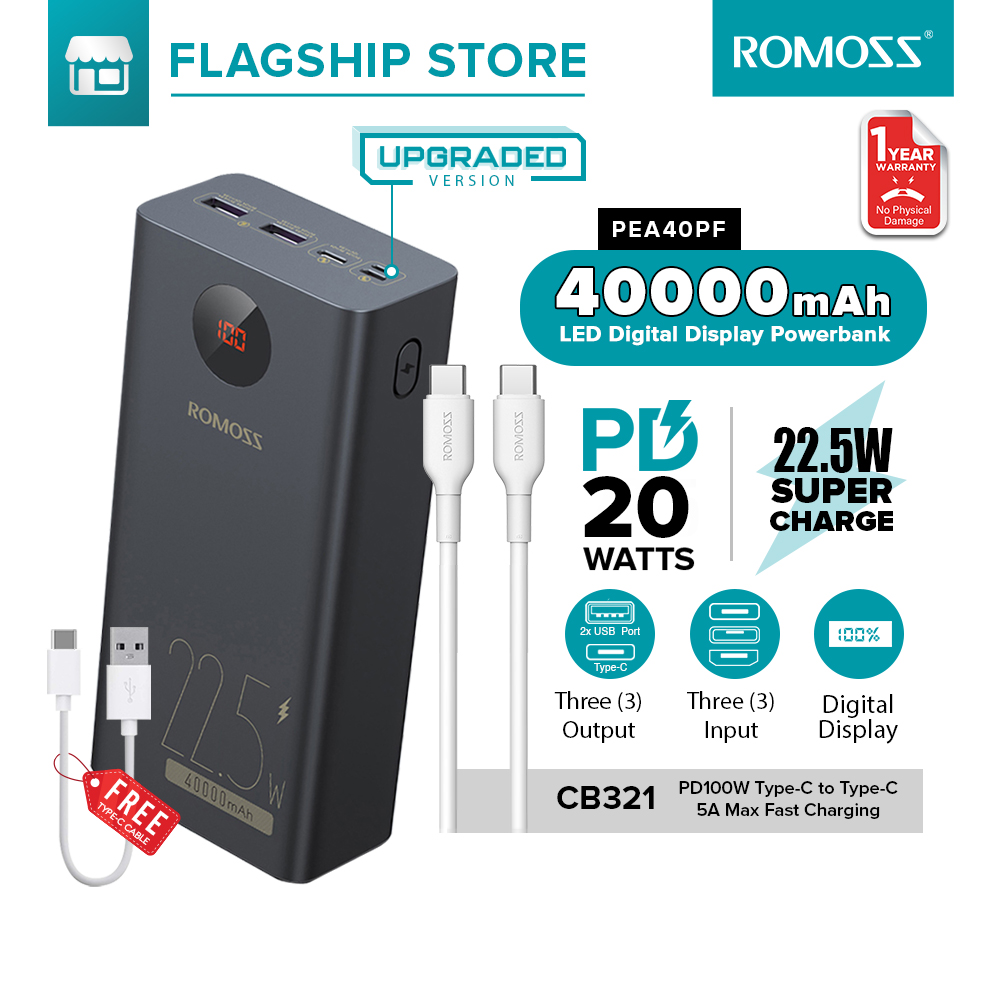 Romoss PEA40PF 40000mAh Power Bank 22 5W Two Way Fast Charge PD20W