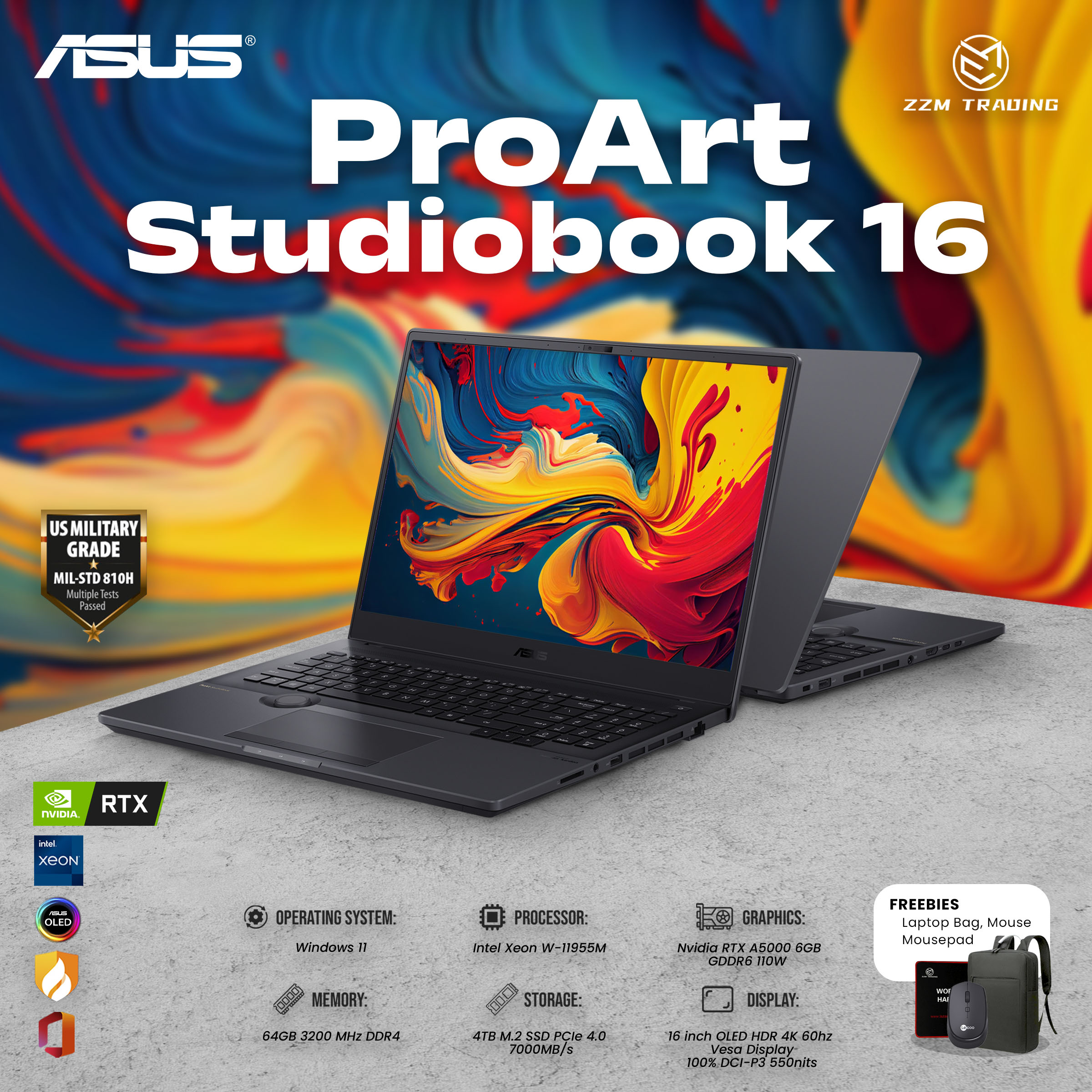 Asus Proart Studiobook W H A Xeon W Th Gen K Res Oled Hdr