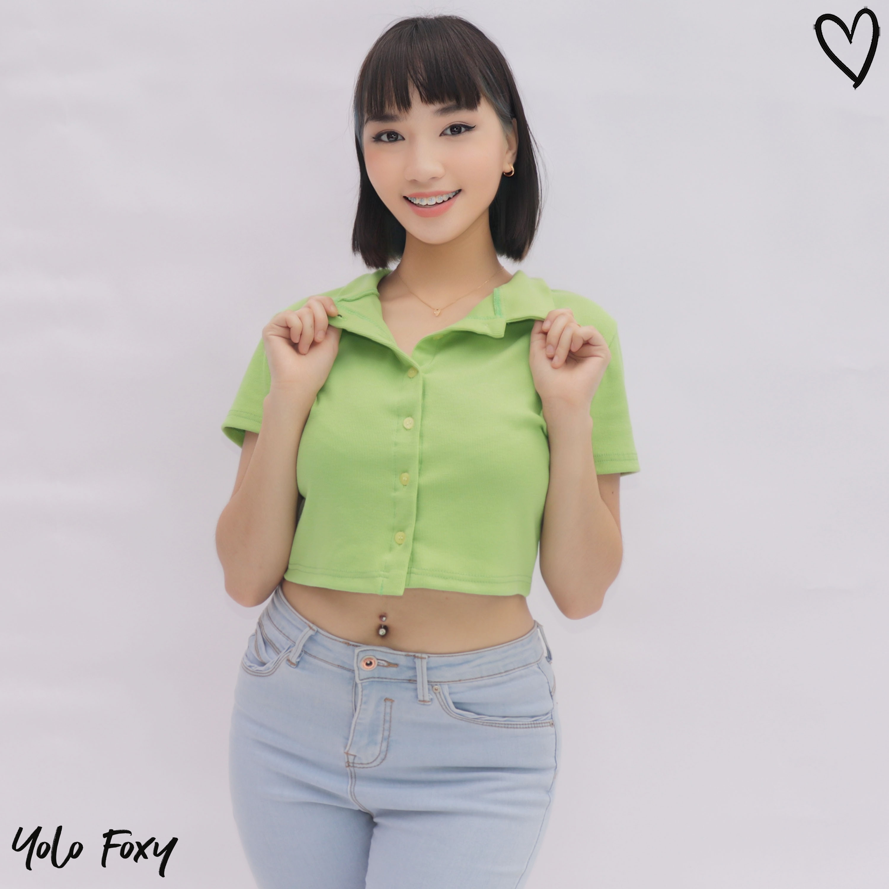 Yolofoxy High Quality Cotton Knitted Polo Collar Korean Trendy Crop Top