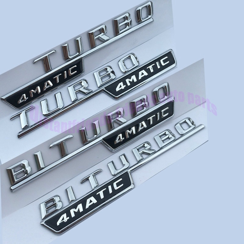 New Upgrade 2PCS TURBO BITURBO 4MATIC Letters Emblem Badge Trim Sticker