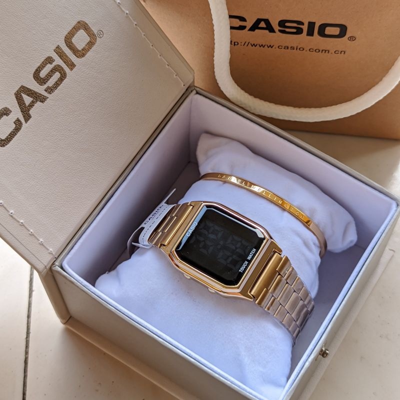 CASIO TOUCH WATCH SET WITH FREE CARTIER GOLD BANGLE With Date And Day