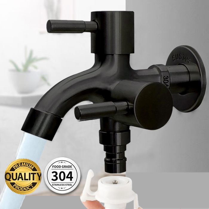 Sus Stainless Steel Two Way Faucet Black Valvet Bibcock Faucet In