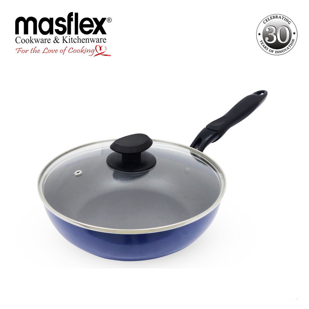 Masflex Original Non Stick Induction Stir Fry Pan With Glass Lid 24cm