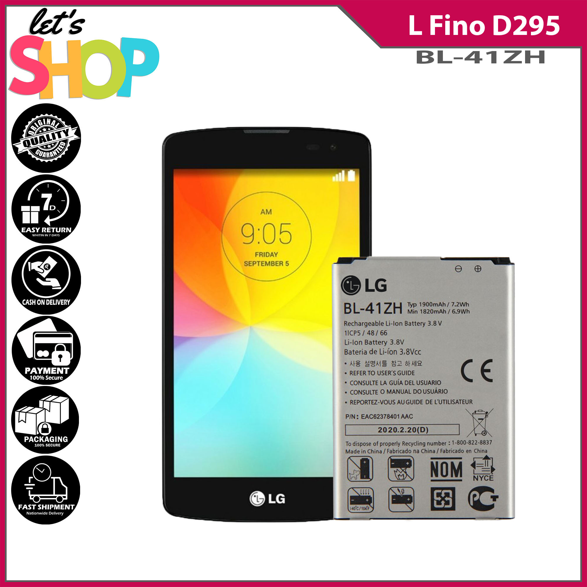 LG L Fino D295 BATTERY MODEL BL 41ZH Lets Shop Original Equipment