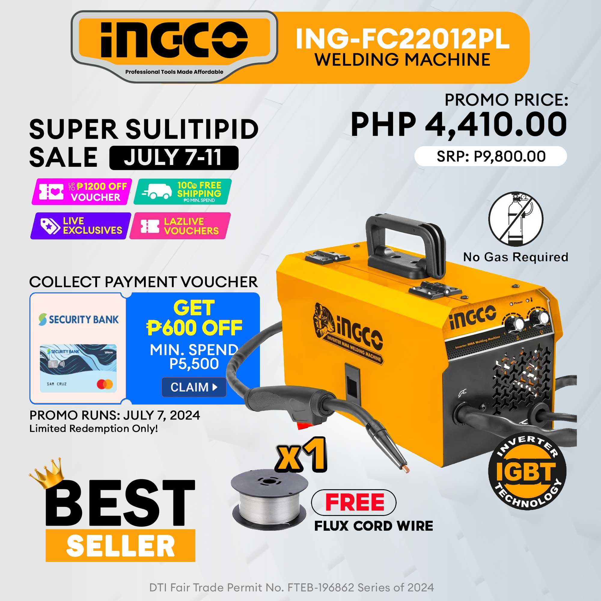 Ingco 220A Inverter Migweld Flux Cord ARC FCAW Portable Welding