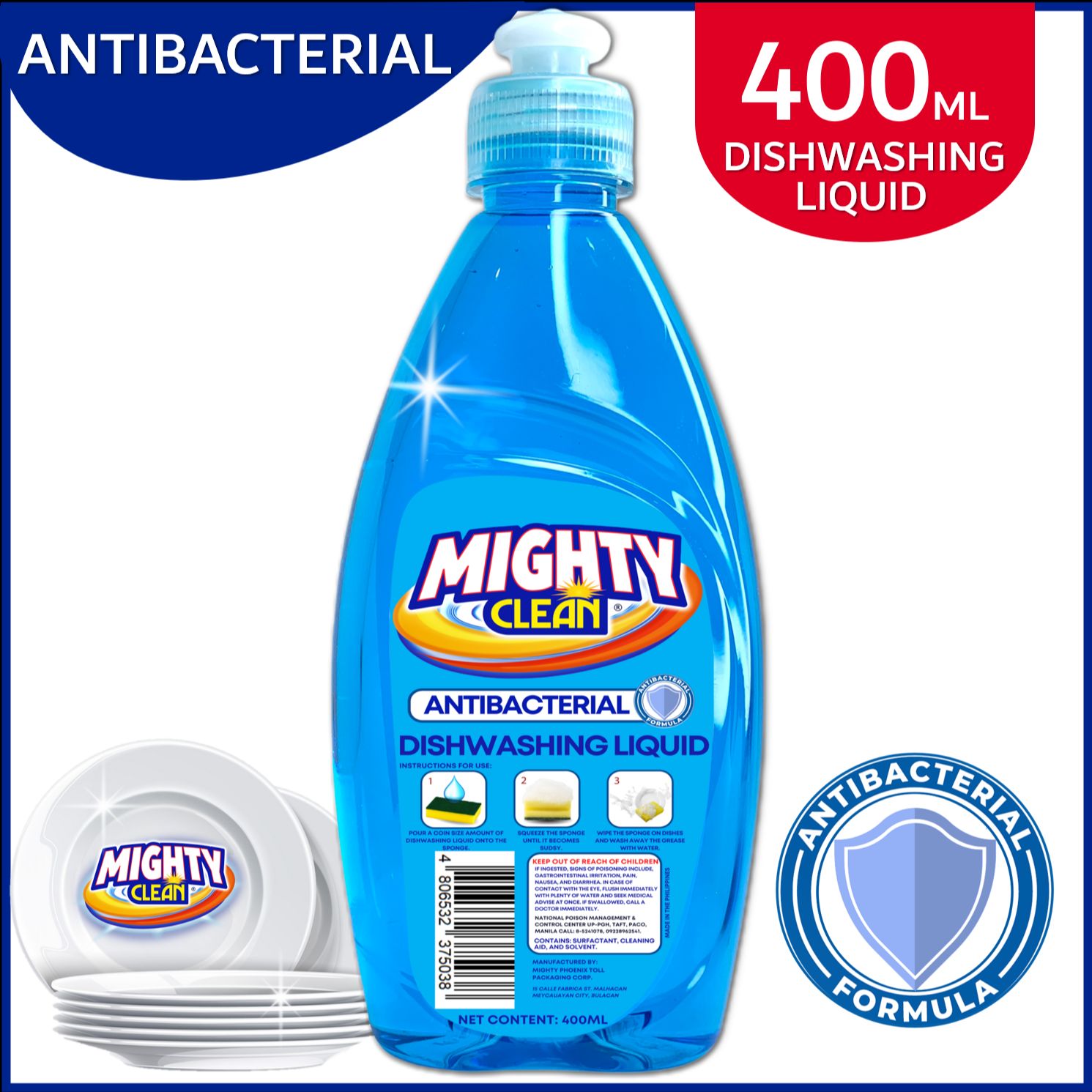 Mighty Clean Dishwashing Liquid Blue Antibacterial Ml Dwl Blue