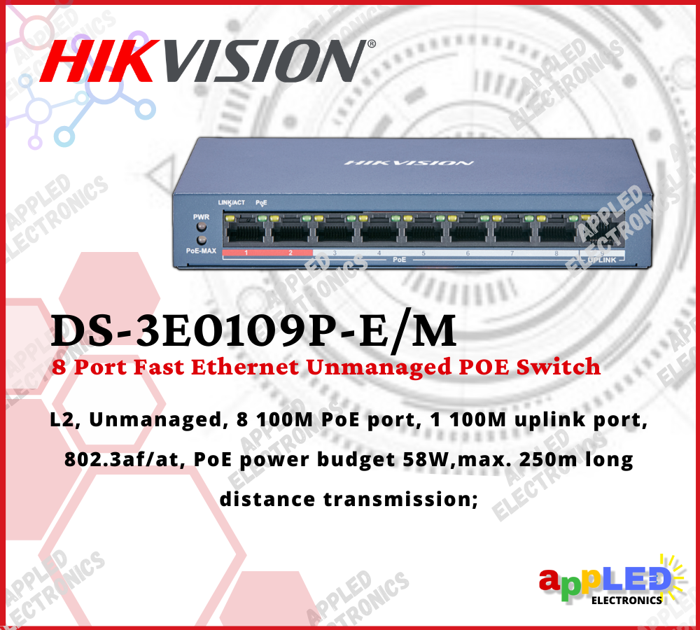 Hikvision DS 3E0109P E M 8 Port Fast Ethernet Unmanaged POE Switch