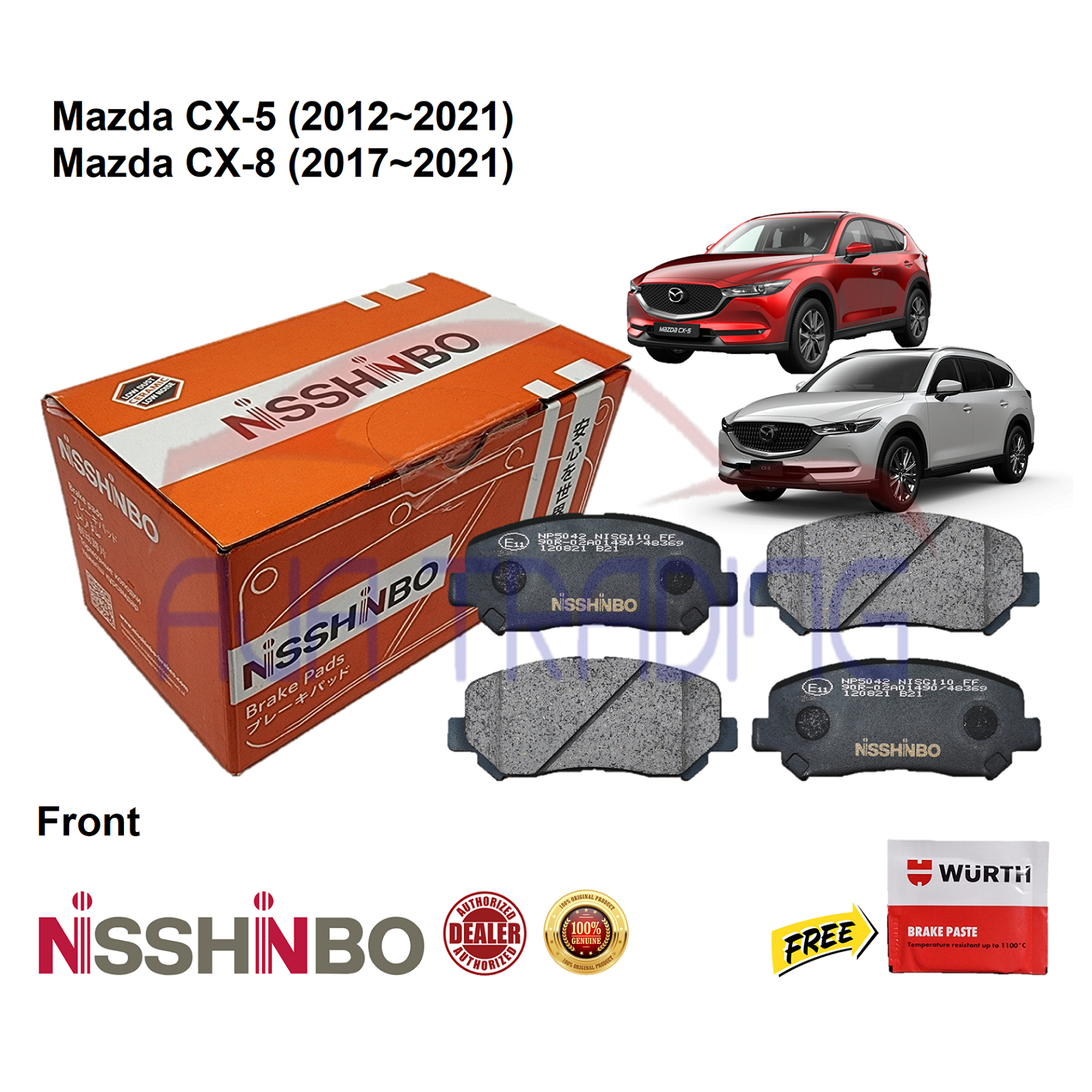 Genuine Nisshinbo Front Brake Pads With Clips For Mazda Cx