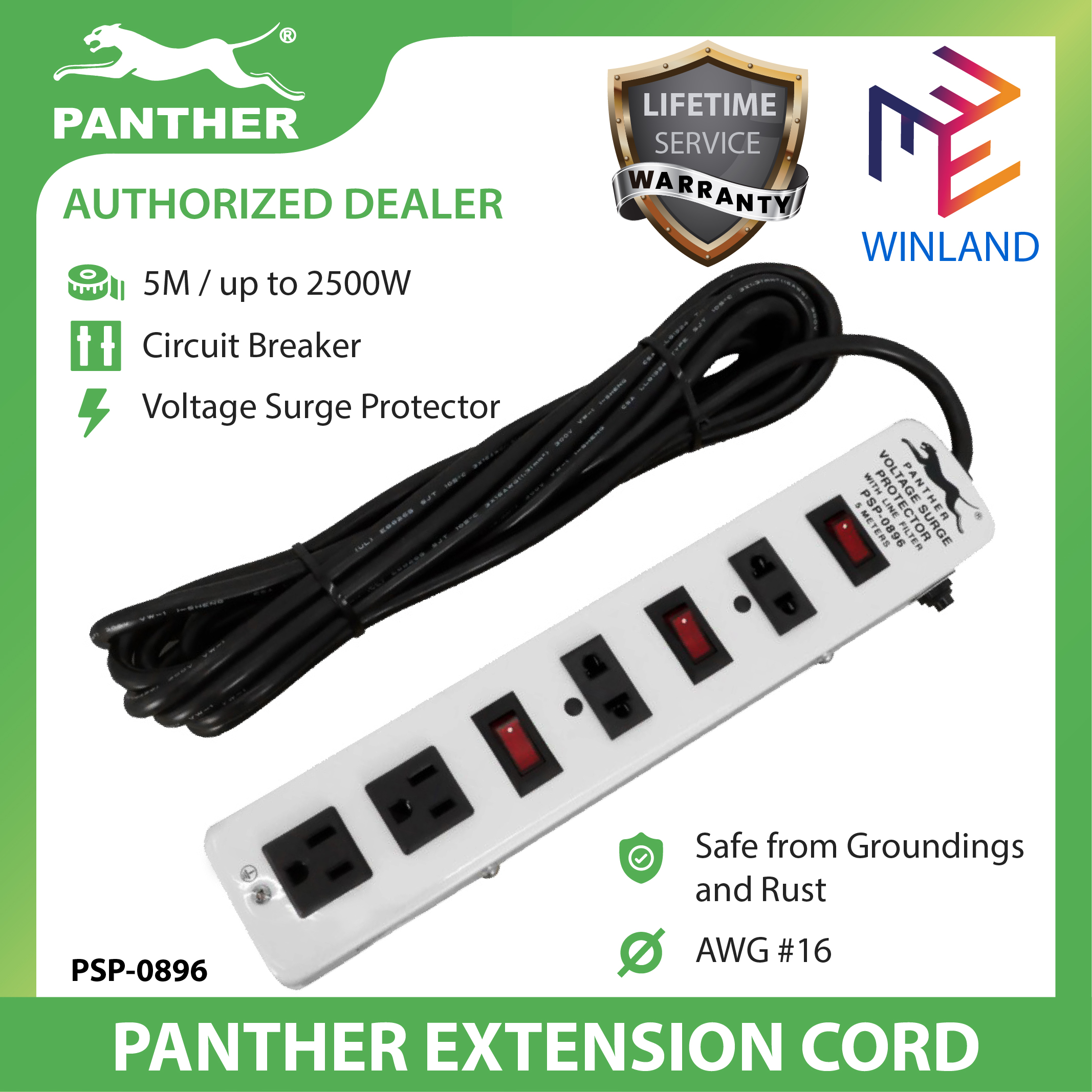 PANTHER By Winland Extension Cord Cable Wire With Voltage Surge