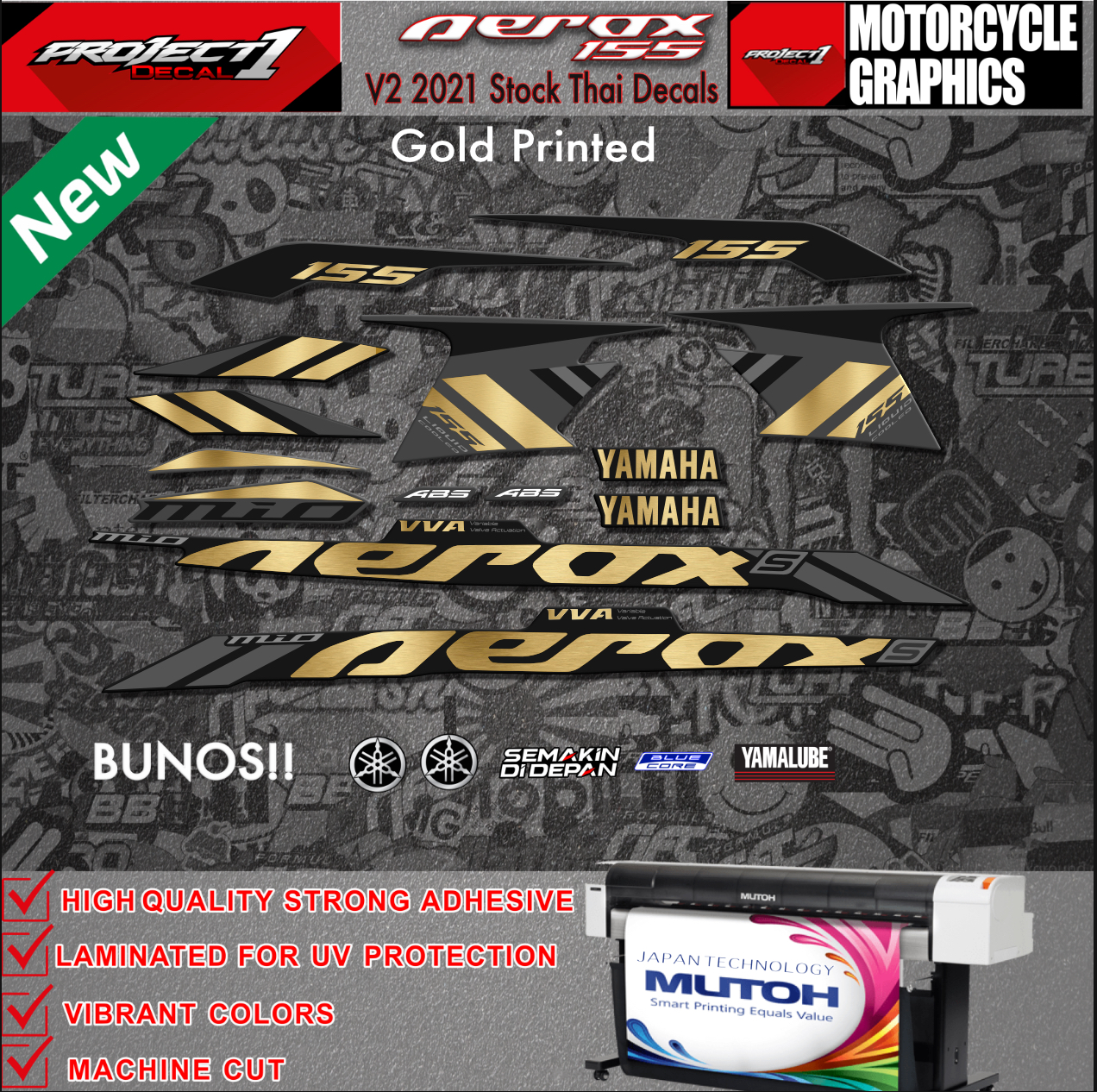 YAMAHA AEROX 155 V2 2021 RELEASED STOCK DECALS LAMINATED STICKER