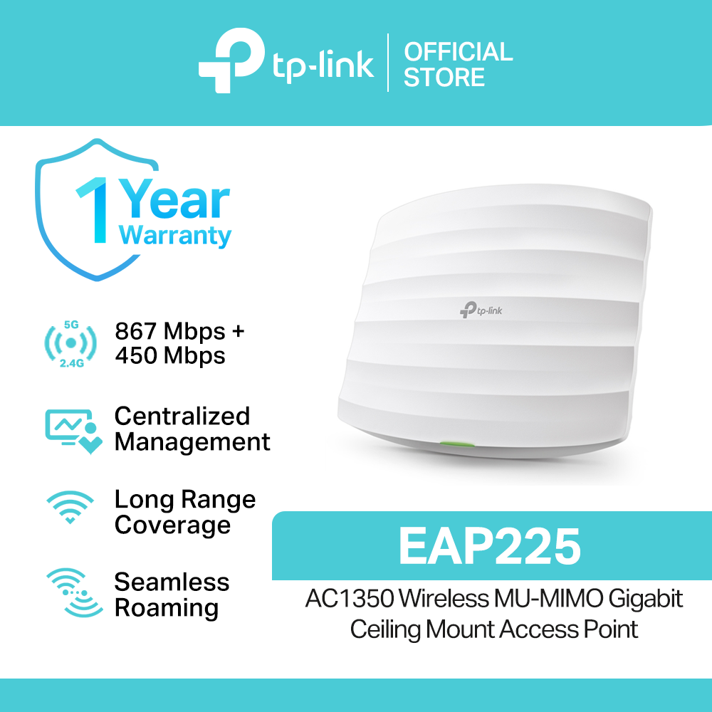 TP Link EAP225 AC1350 Wireless MU MIMO Gigabit Ceiling Mount Access