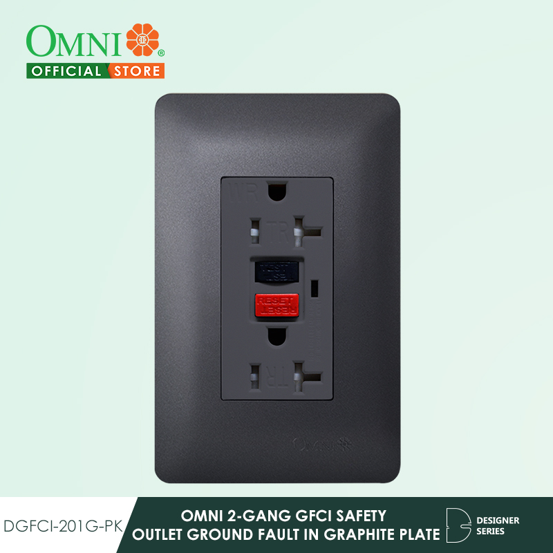 OMNI 2 Gang GFCI Safety Outlet Ground Fault In Graphite Plate DGFCI