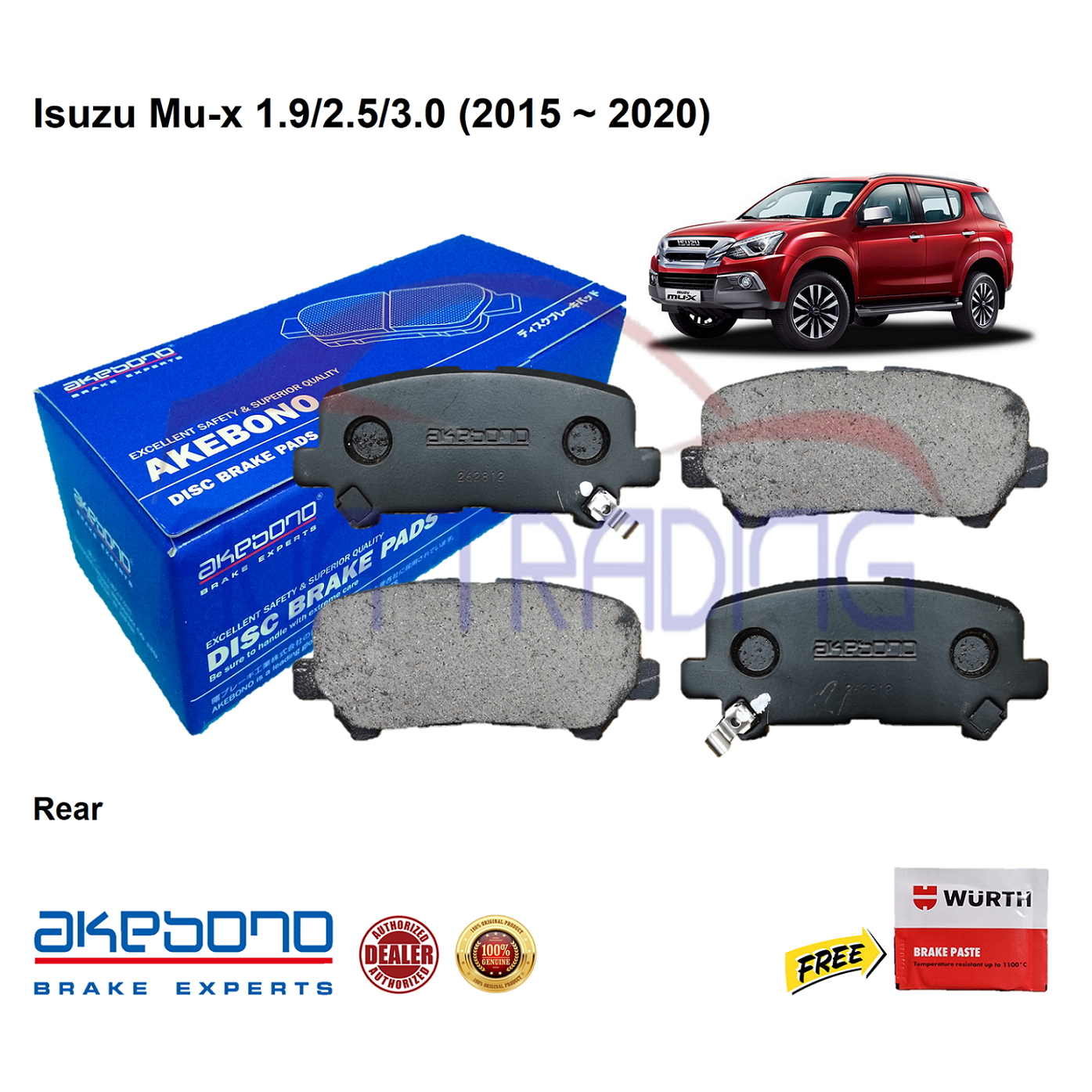 Genuine Akebono Rear Brake Pads For Isuzu Mu X