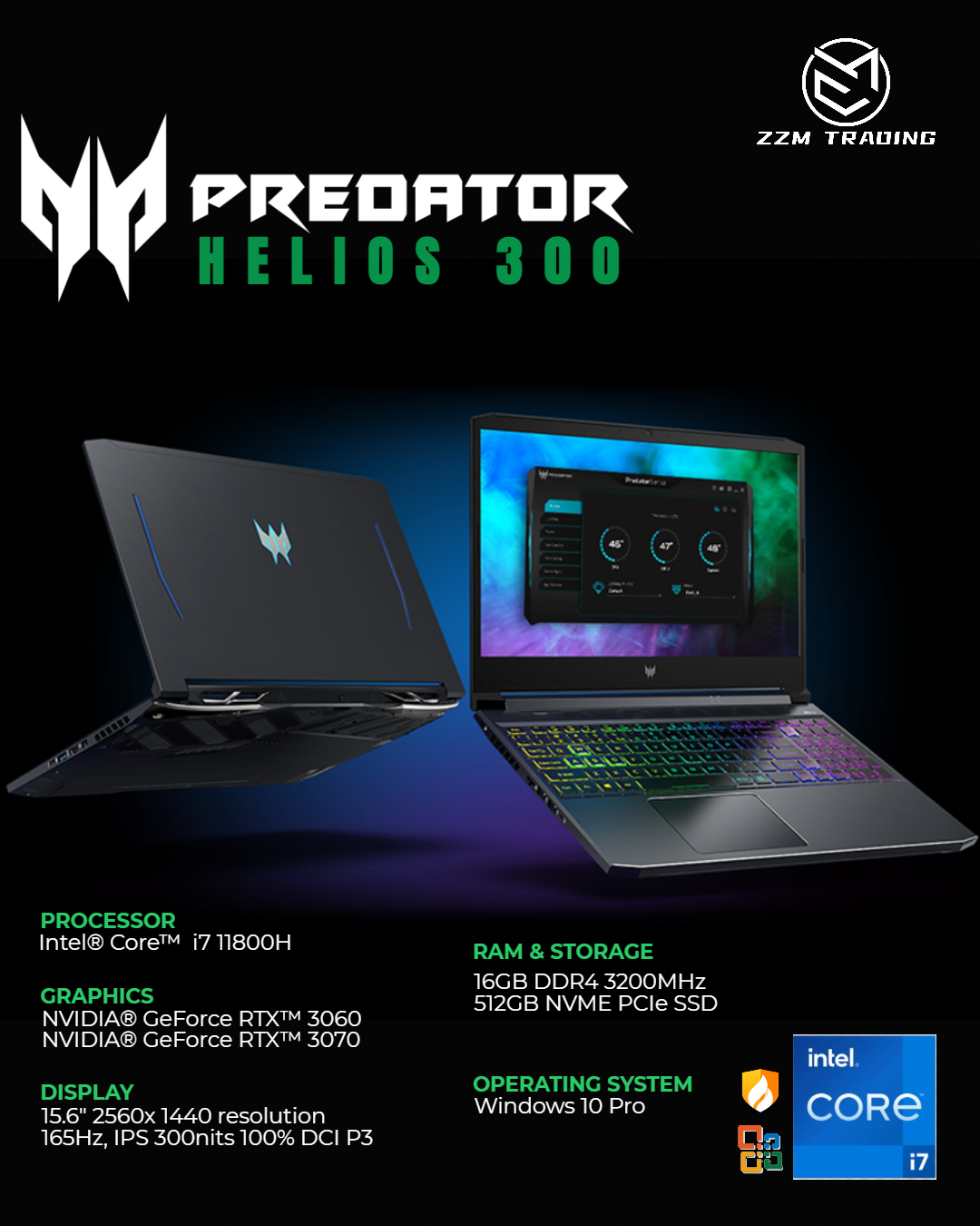 Acer Predator Helios 300 2021 Model Brand New Gaming Laptop 11th Gen