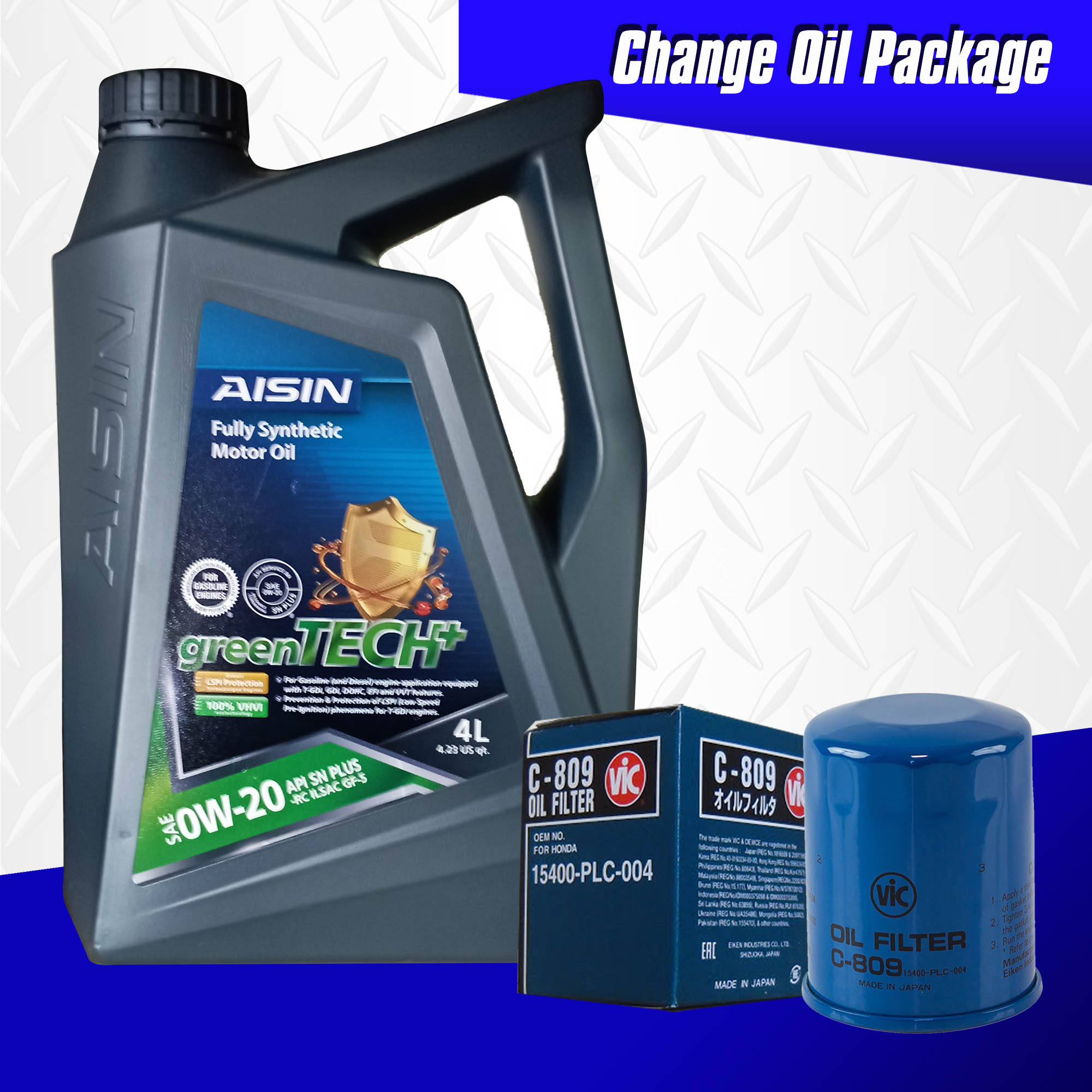 AISIN Fully Synthetic 0W 20 Oil Change Package For Honda Civic City