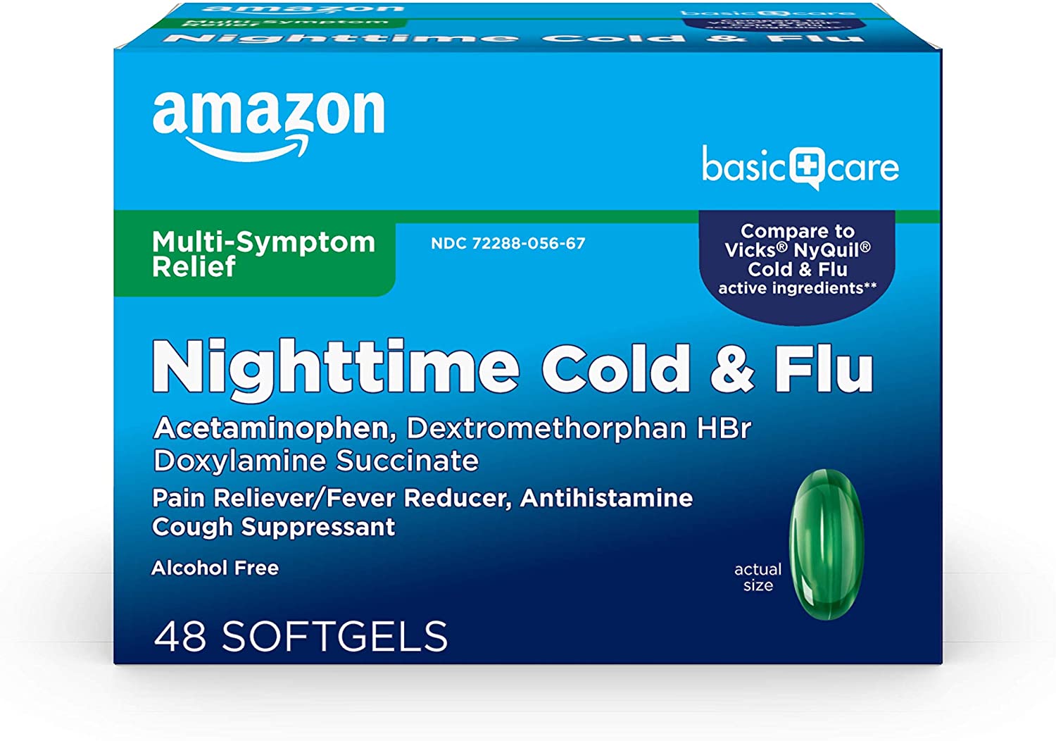 Amazon Basic Care Nite Time Cold Flu Relief Softgels Pain Reliever