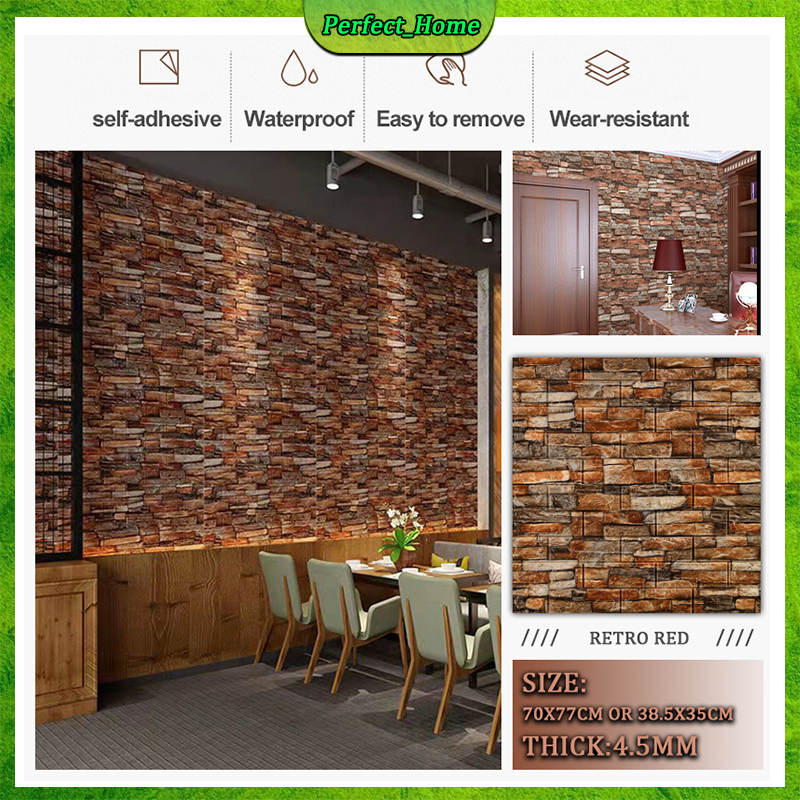 X Cm Retro Style D Foam Bricks Design Wallpaper Self Adhesive