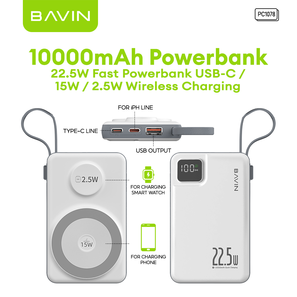 BAVIN PC1078 PC1079 10000mAh 20000mAh 22 5W Fast Charge USB C 15W