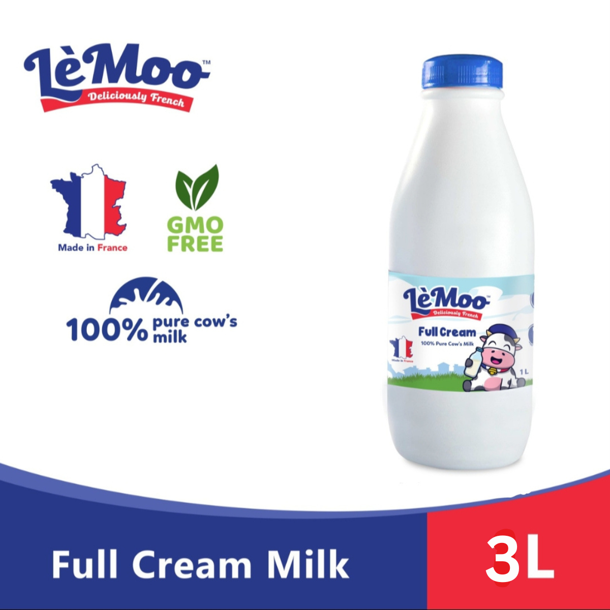 LeMoo Full Cream UHT Milk 3L 100 Pure Cow S Milk Le Moo HDPE