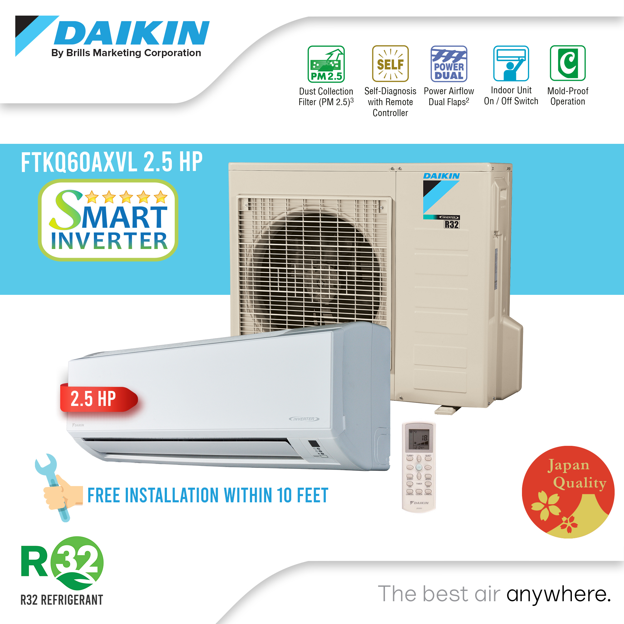 Daikin Inverter Aircon Hp Split Type Air Conditioner Ftkq Axvl