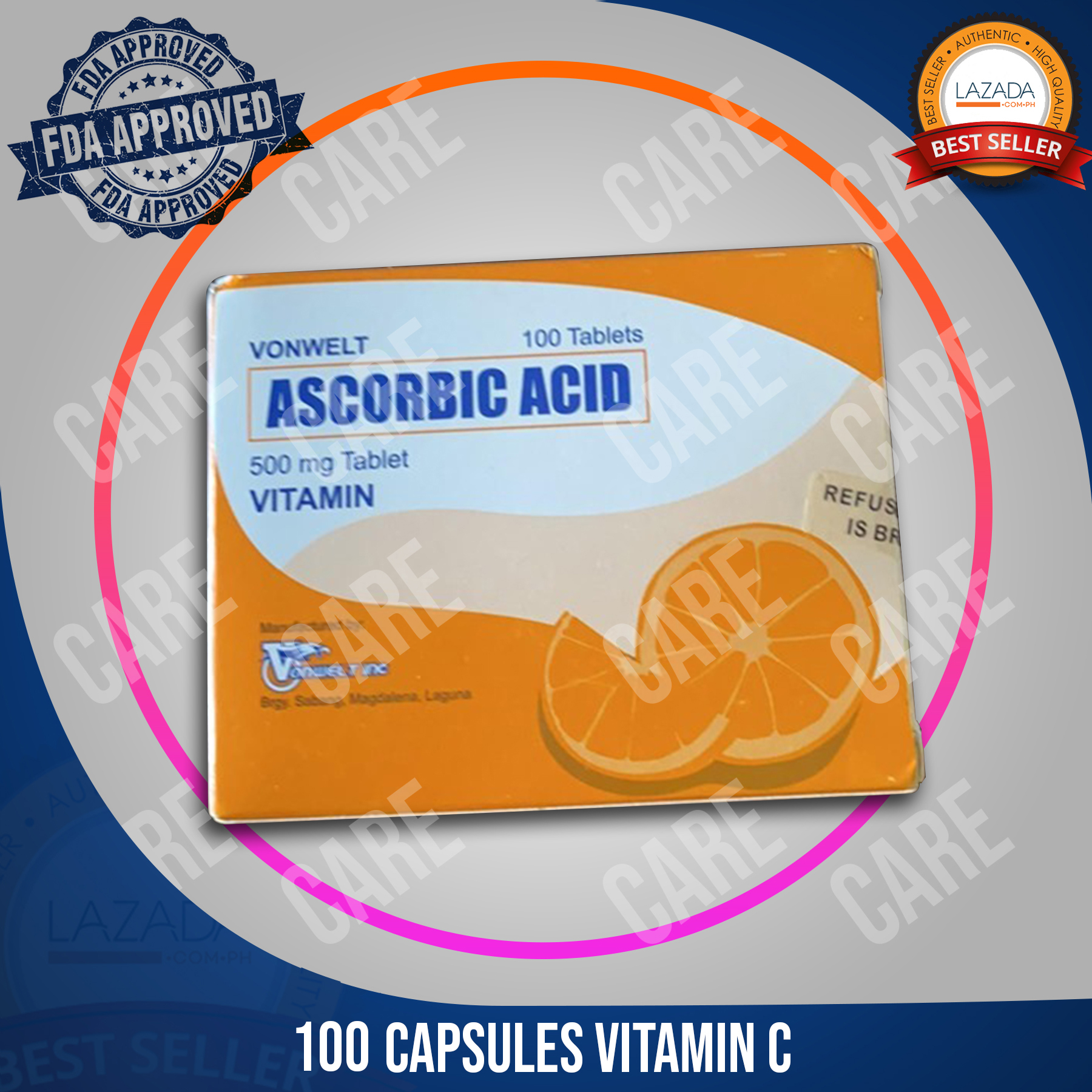 100 Capsules Vonwelt ASCORBIC ACID 500mg VITAMIN C Sodium Ascorbate