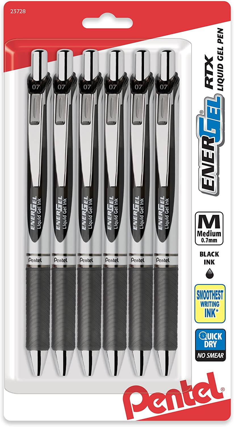 Pentel Energel Rtx Retractable Liquid Gel Pen Medium Line Metal Tip