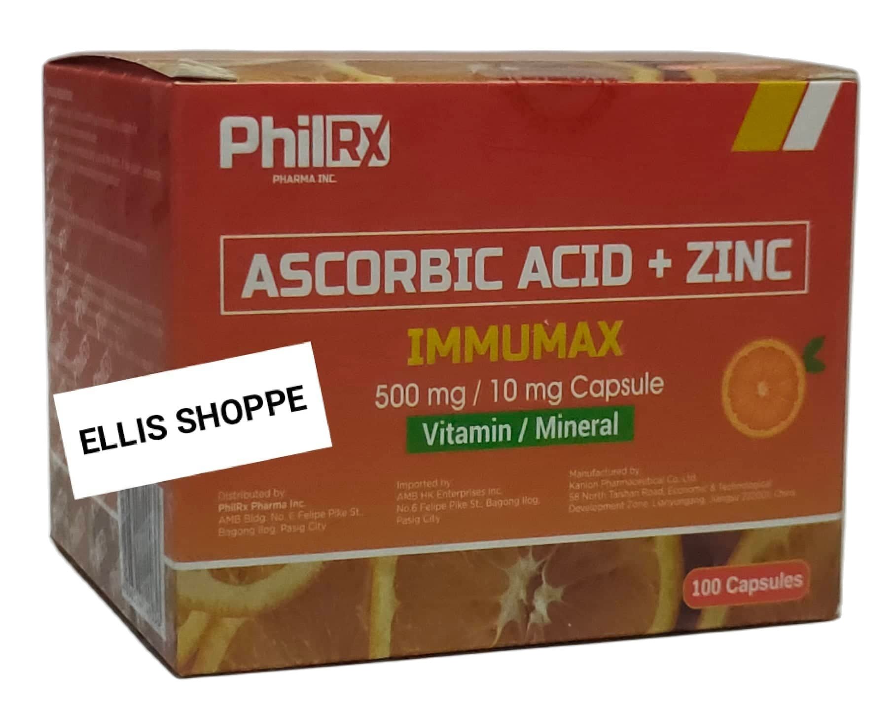 IMMUMAX 500mg 10mg Ascorbic Acid Zinc Vitamin Mineral 100 Capsules