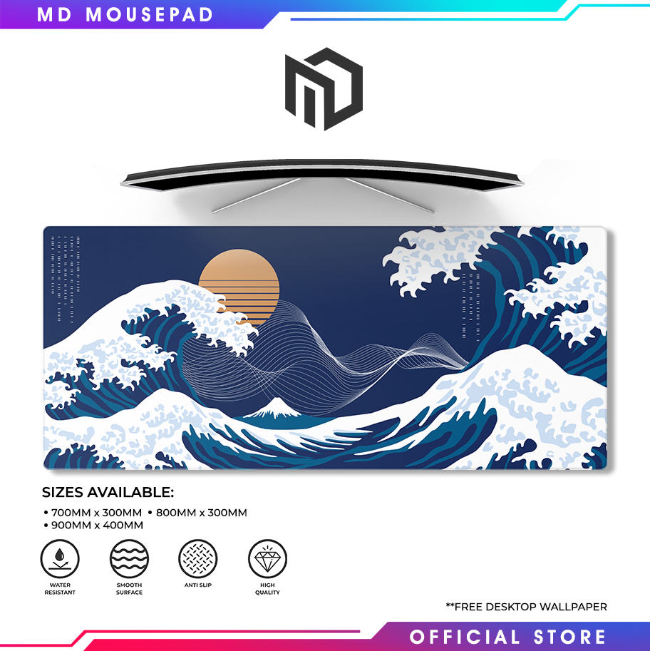 MD Mousepad Kanagawa Wave Blue Extended Mousepad Large Gaming