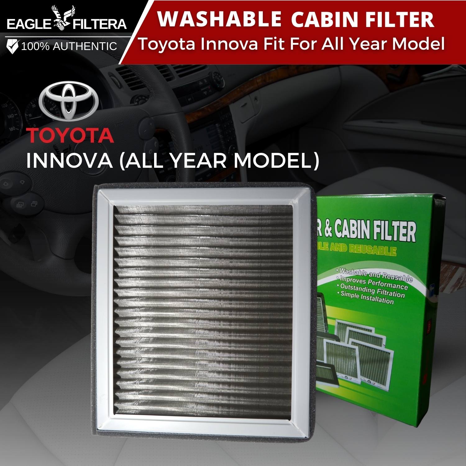 Eagle Filtera Washable Lifetime Cabin Aircon Filter For Toyota Innova