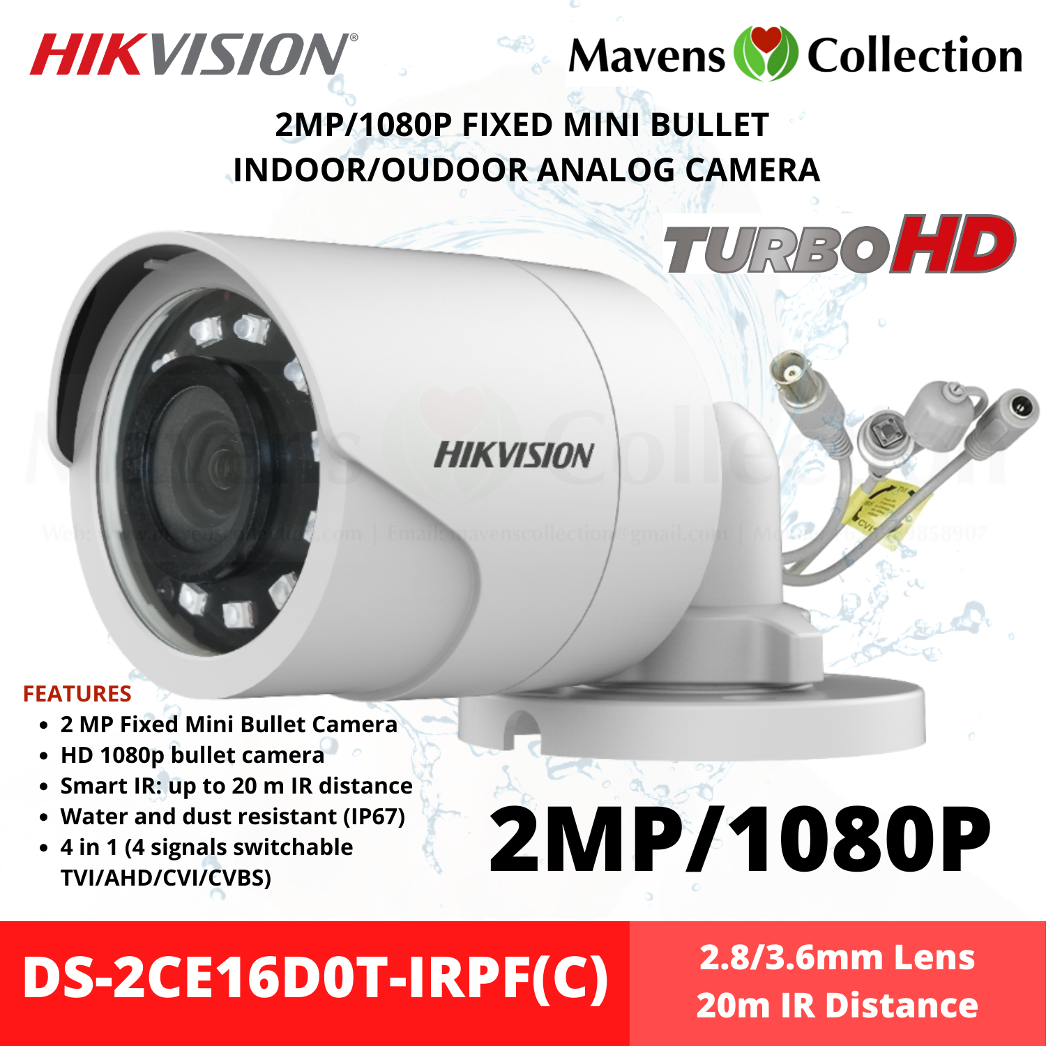 Hik Vision Mp P Turbo Hd Indoor Outdoor Fixed Ir Bullet Camera Ds