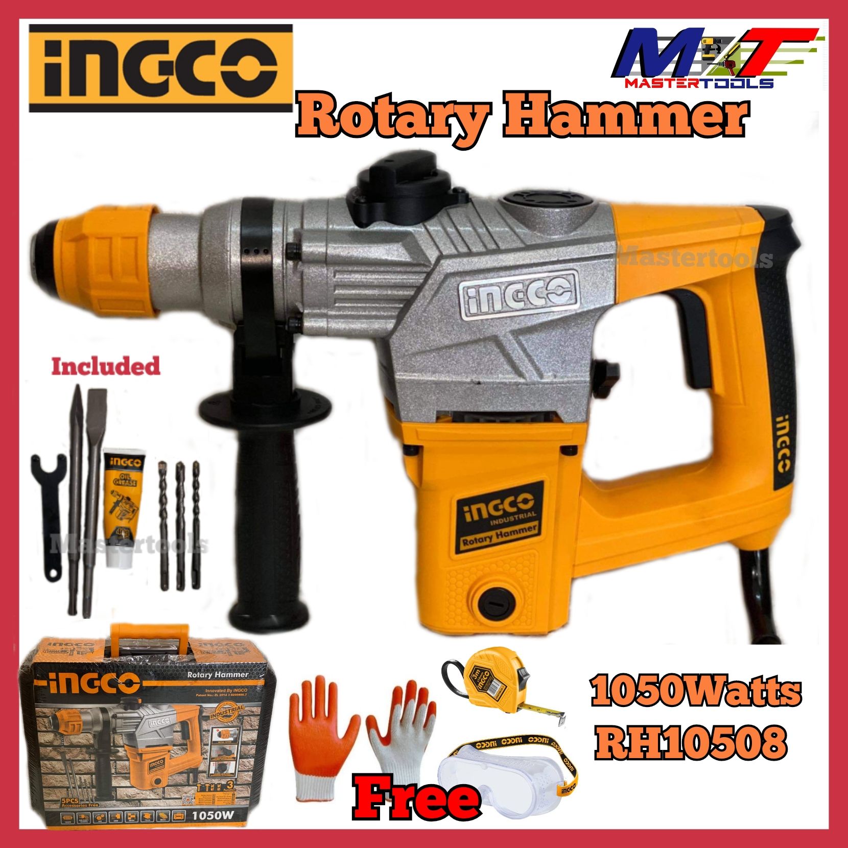 Ingco Rotary Hammer 1050 Watts RH10508 SDS PLUS With Freebies Lazada PH