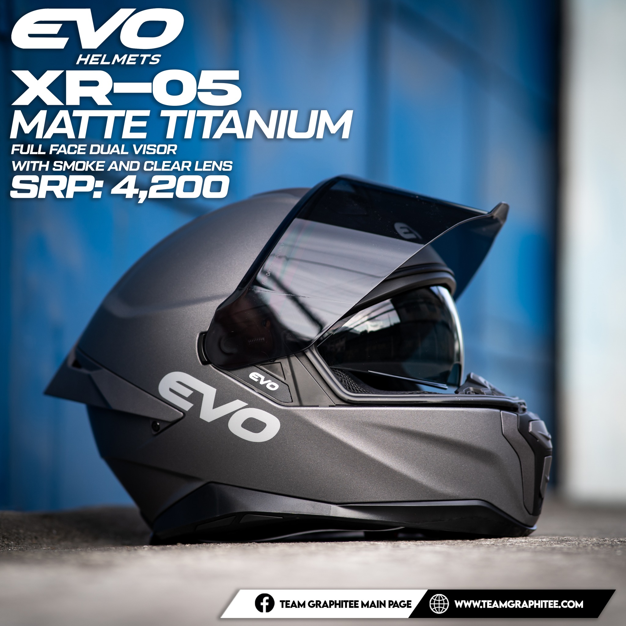 EVO XR 05 MATTE TITANIUM FULL FACE DUAL VISOR WITH FREE CLEAR LENS