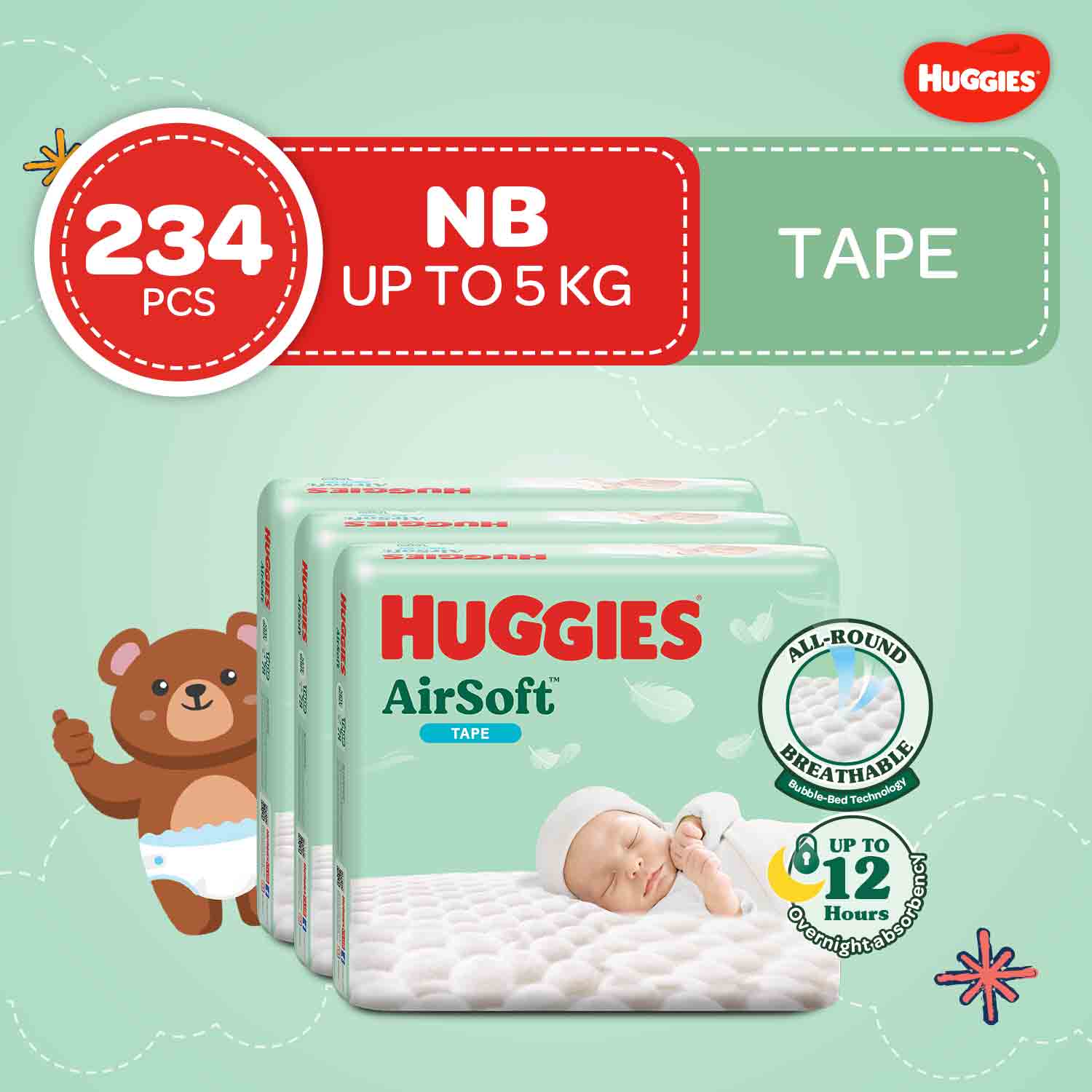 Huggies AirSoft Tape Diapers Newborn 78 Pcs X 3 Packs 234 Pcs