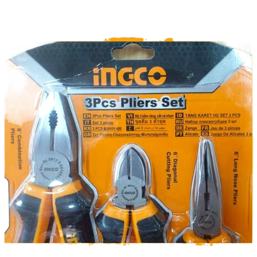 INGCO HKPS08318 3pcs Pliers Set 8 Combination Pliers 6 Diagonal Long