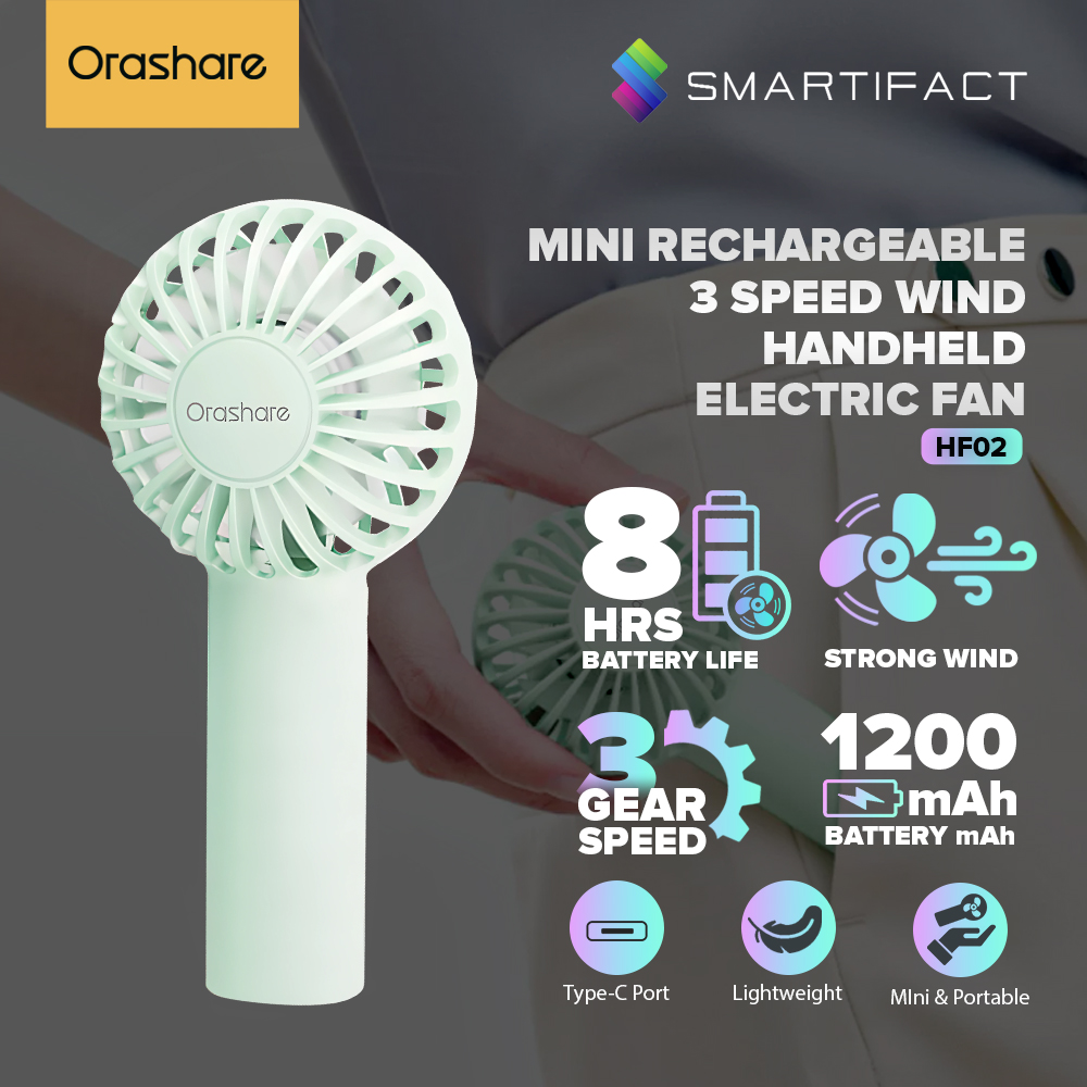 Orashare HF02 Mini Hand Held Fan Portable Rechargeable 3 Wind Speeds