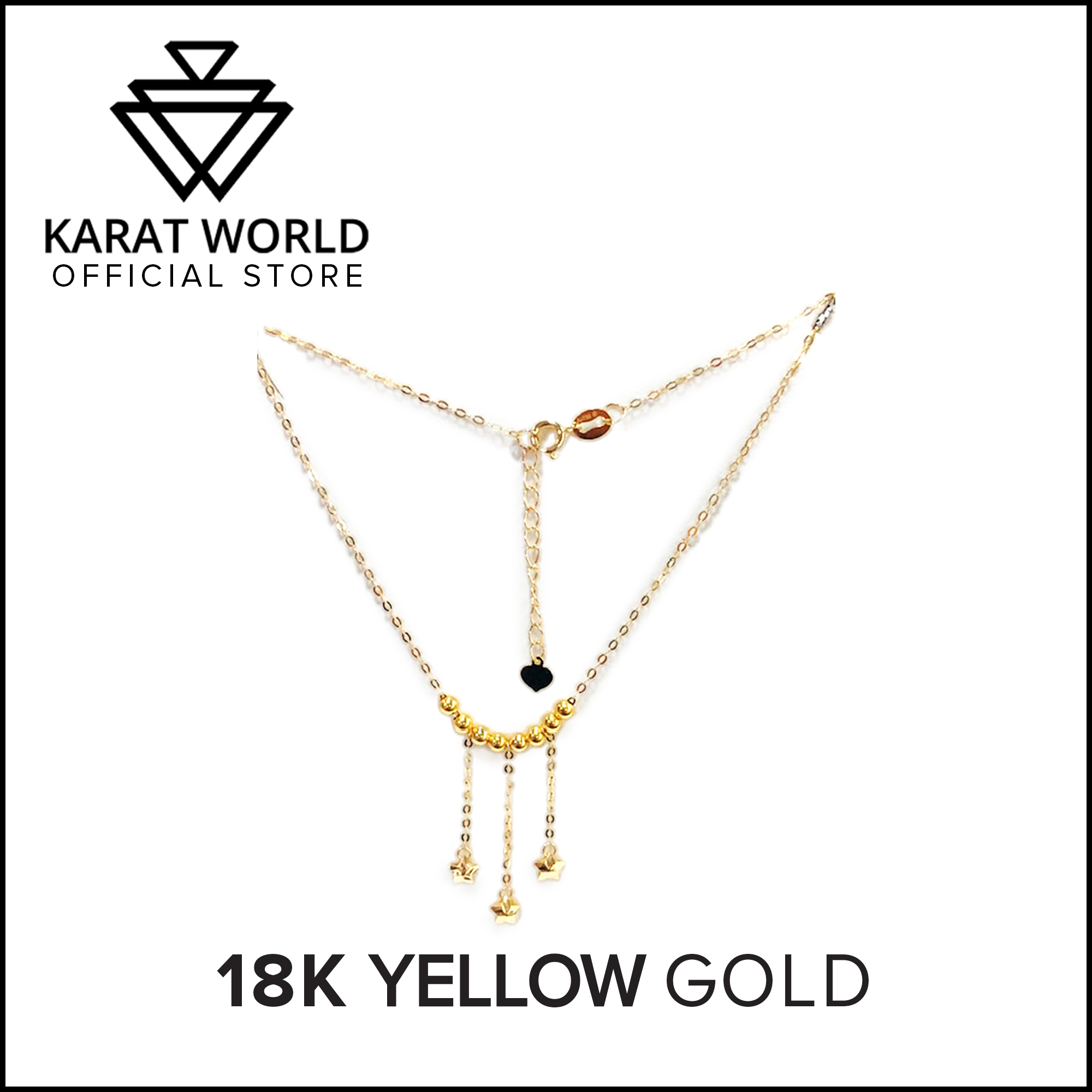 Karat World Gold Chain Pendant Rolo Thin W Stars Dangling Balls