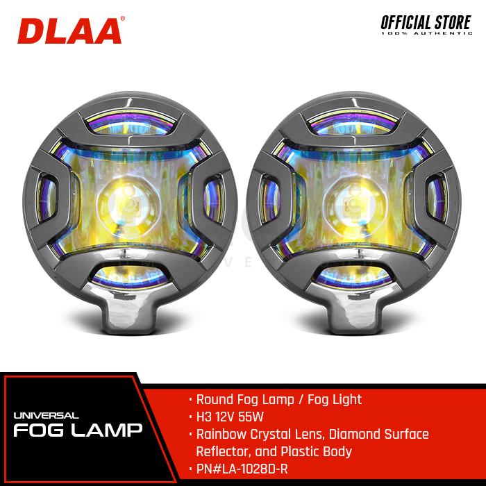 DLAA Genuine Round Fog Lamp Fog Light H3 12V 55W With Rainbow Crystal