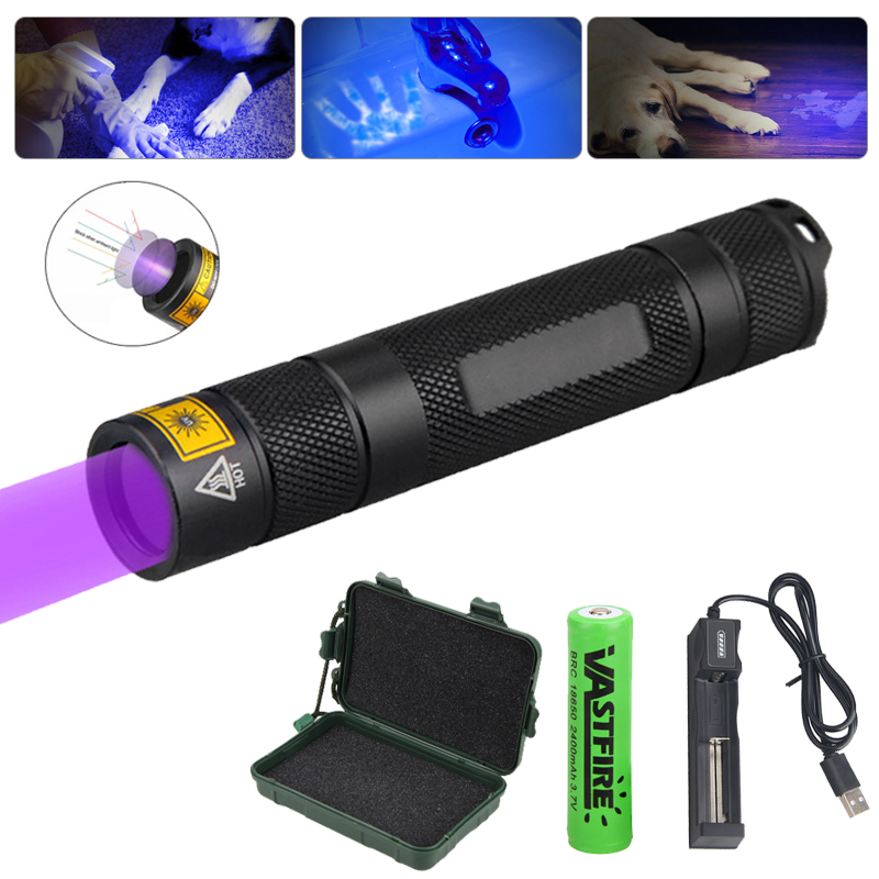 UV Flashlight LED 365nm Rechargeable Ultra Violet Ultraviolet Invisible