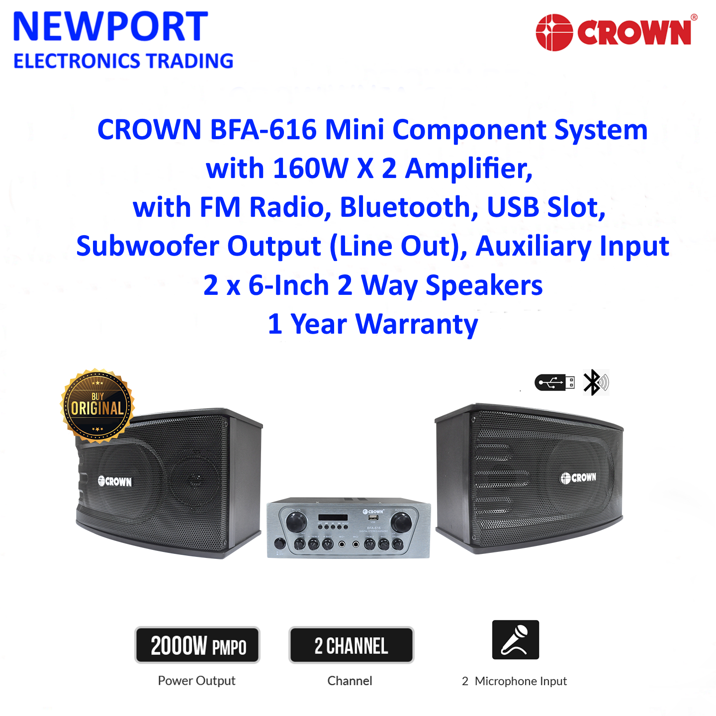 Crown Bfa Mini Component With W X Amplifier Fm Radio